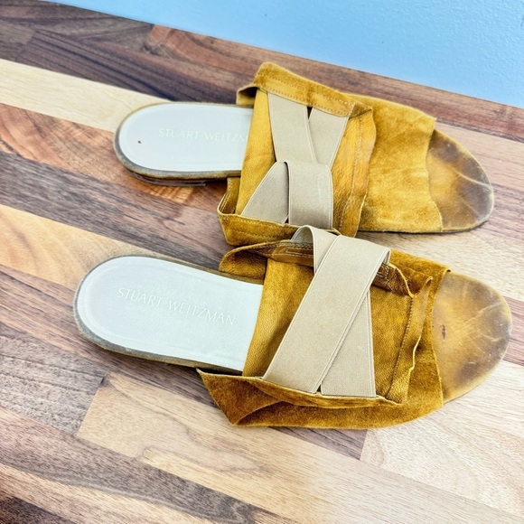 Stuart Weitzman leather ankle flat cognac suede tan sandals shoes Sz 8.5 - Picture 2 of 5